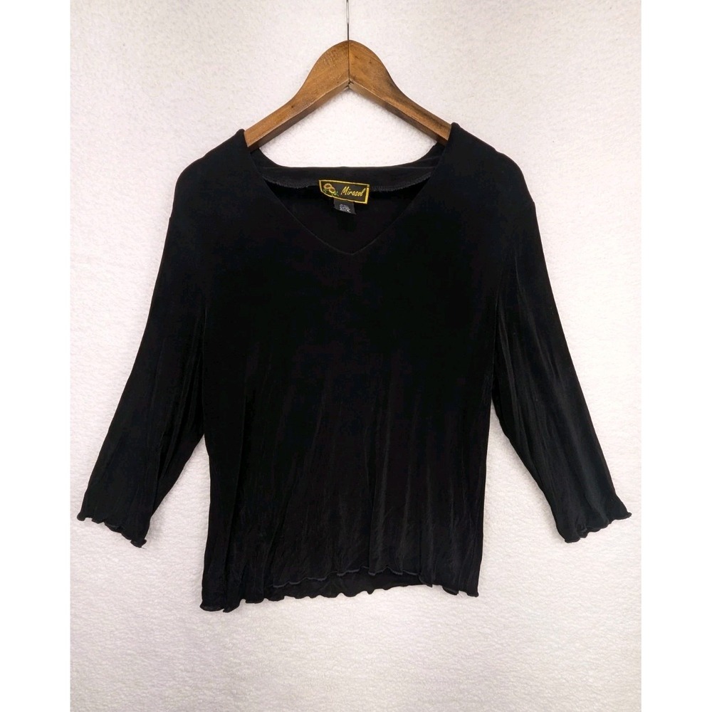 Vintage Mirasol Black Velvet Acetate Spandex Sweater 3/4 Sleeves‎ XL